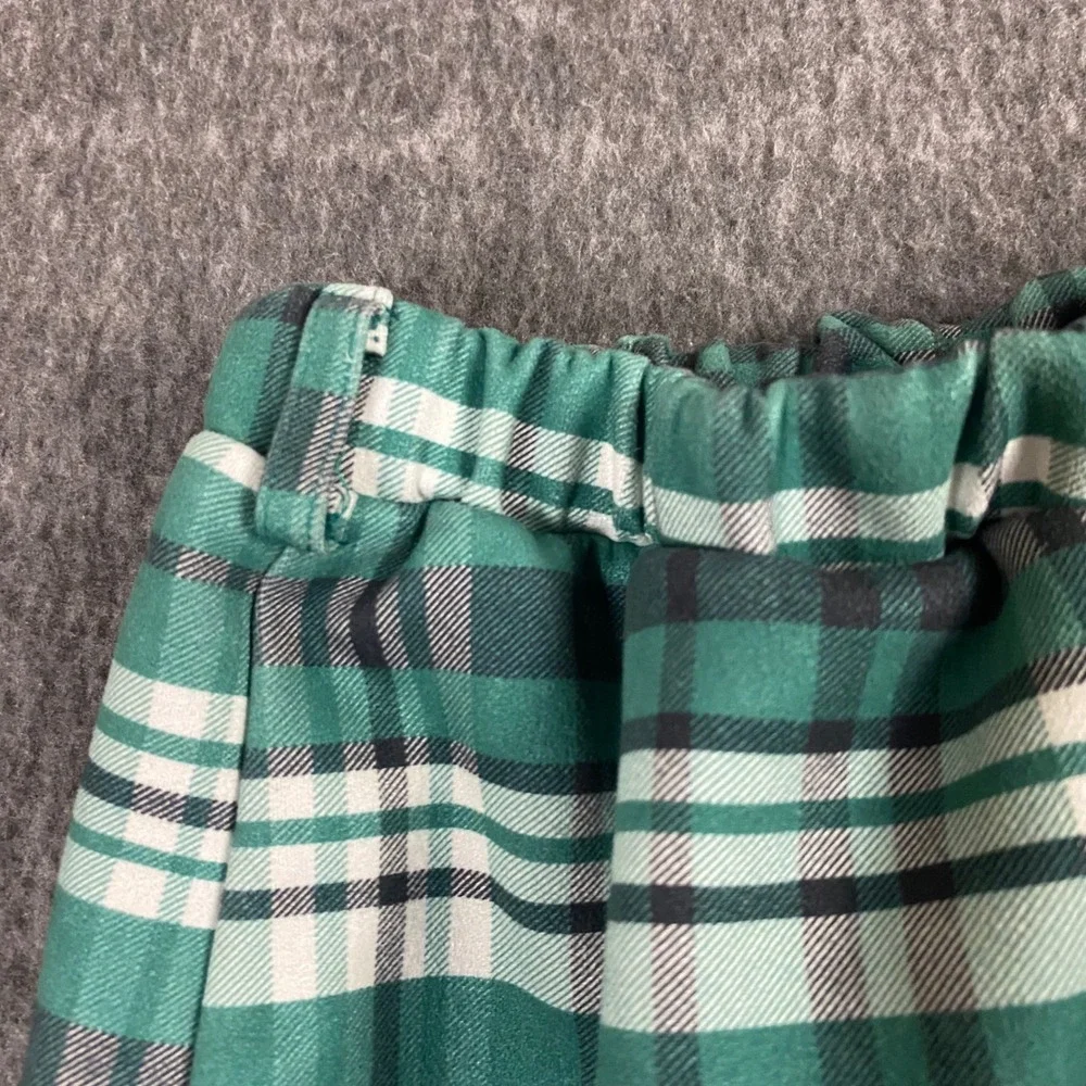 Girls Sz 7/8 Green Plaid Scalloped Hem A-Line Skirt Elastic Waist Preppy School